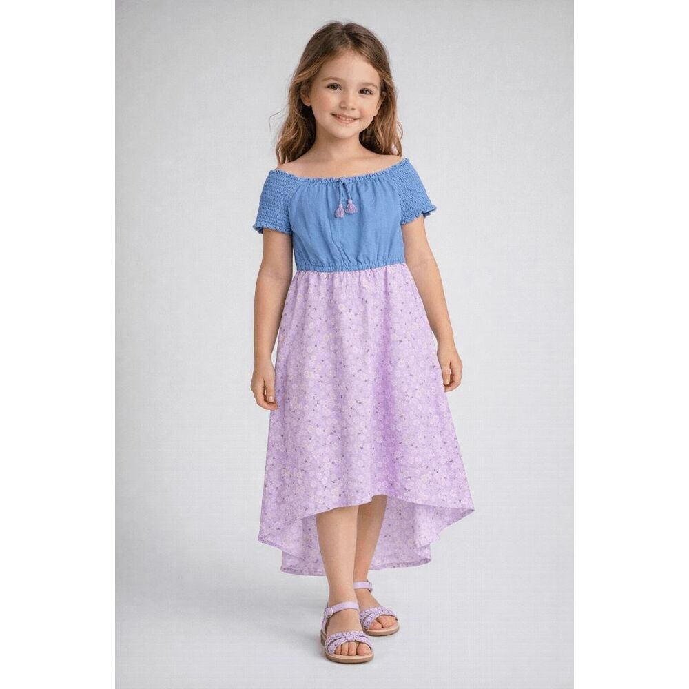 One Step Up Girls' Lilac & Denim Floral Dress 7/8